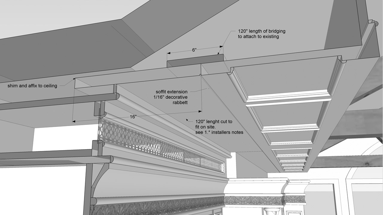 Section View of Ceiling Connection - 2008 design by Diane Russell and Katia Bates. Built by Phyllis Morris Originals. Drawing by Christopher Bogush.