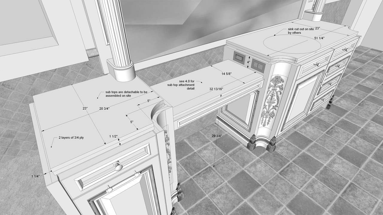 Sub-top Spec for Faux Stone Vendor - 2007 design by Jamie Adler, Diane Russell, Roy Sklarin and Amanda Borinstein. Built by Phyllis Morris Originals. Engineered drawings by Christopher Bogush.