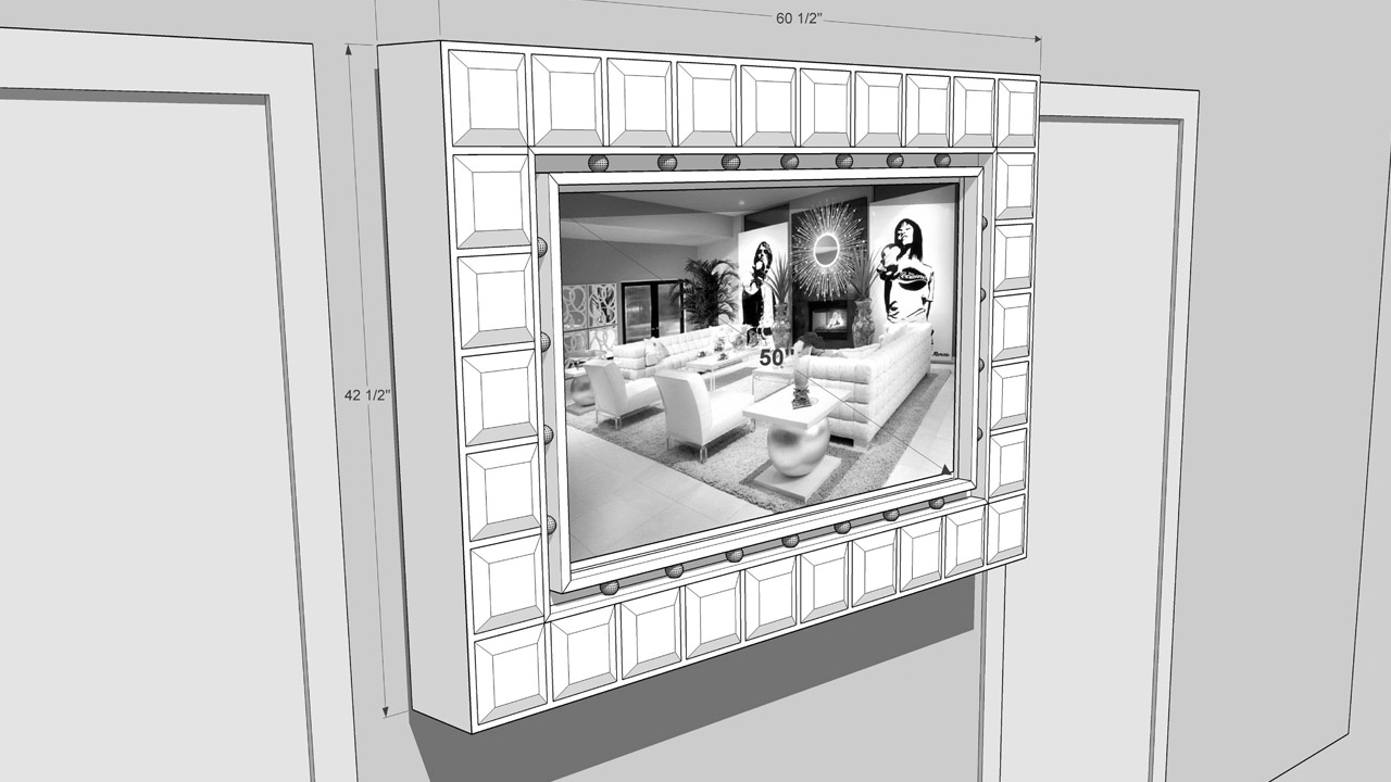 Decorative TV Surround - 2007 design by Jamie Adler, Diane Russell. Built by Phyllis Morris Originals. Engineered drawings by Christopher Bogush.