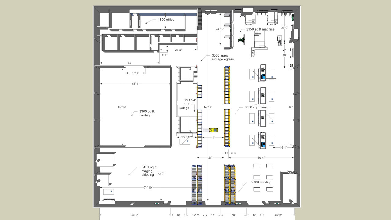 Egress and Workflow Considerations - 2008 space planning and 3D modelling by Christopher Bogush.