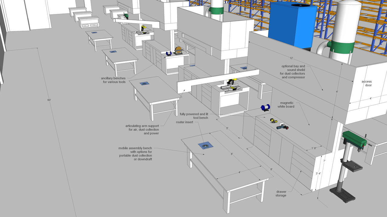 Dedicated Work Areas for 8 Benchmen - 2008 space planning and 3D modelling by Christopher Bogush.